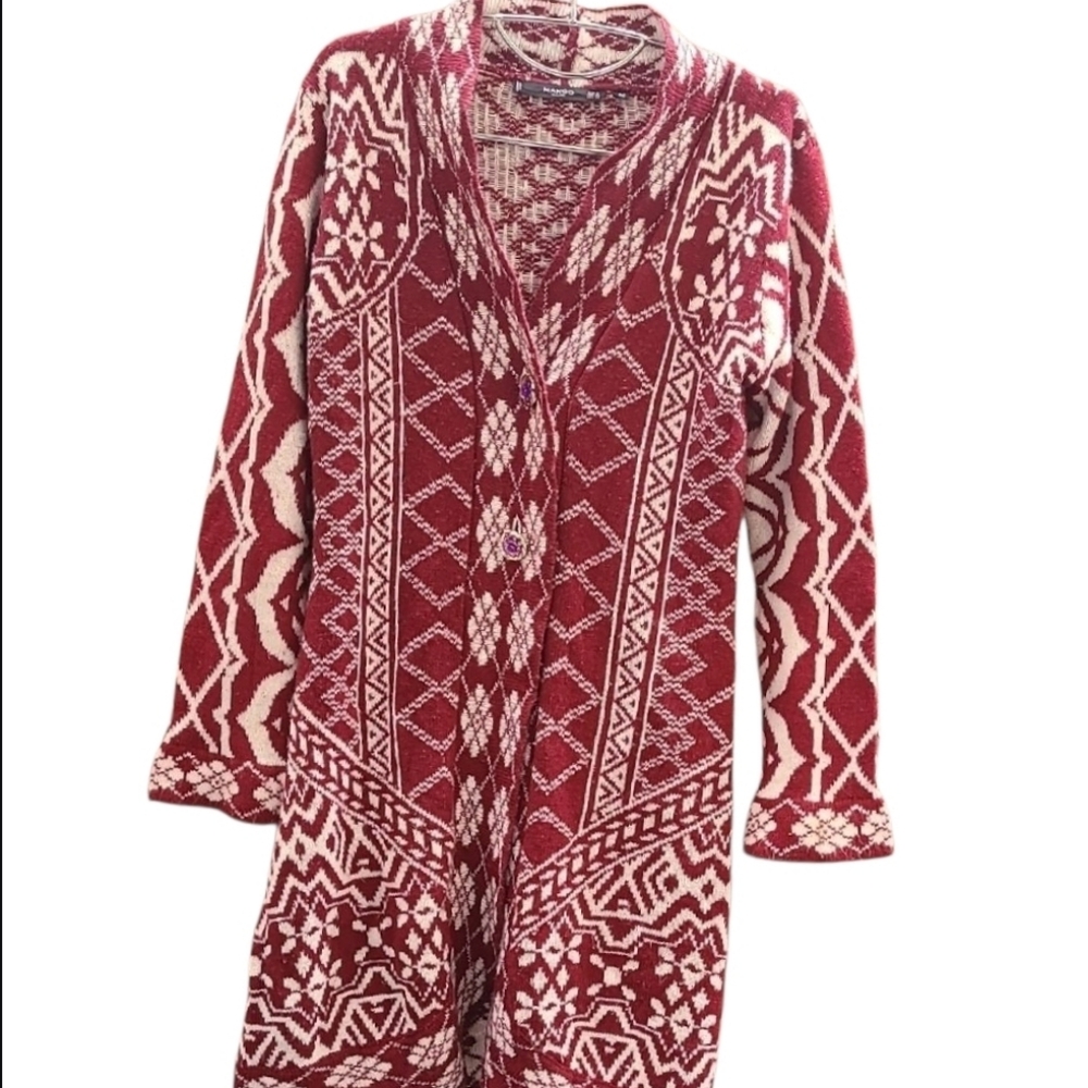 Mango Basics Red and Cream Knit Sweater